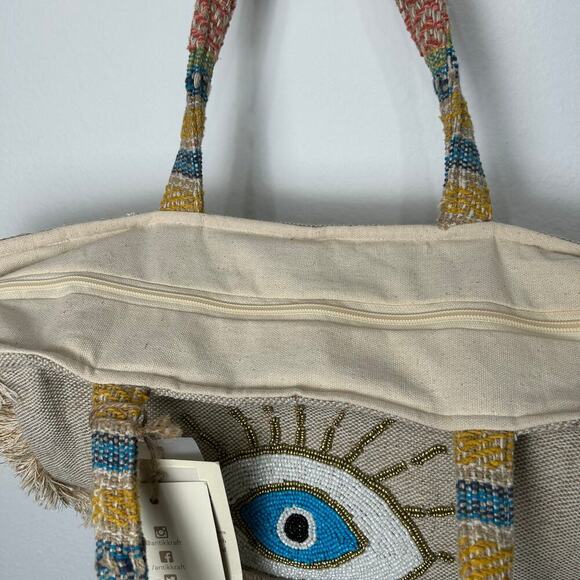 Antik Kraft Bohemian Evil Eye Beaded
Embroidered Tote Bag Resort wear - Picture 4 of 9